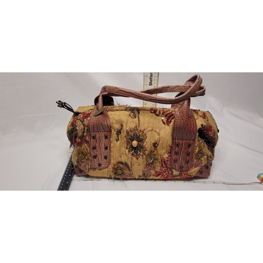 Mary Frances Embellished Large Beaded Handbag- Gold Brown Red Holiday RARE - Picture 2 of 8